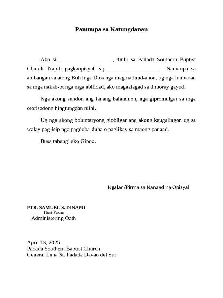 Induction Oath Bisaya | PDF