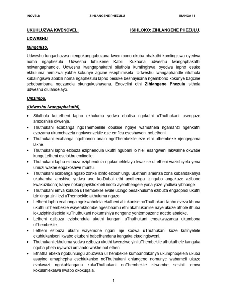 Ukuhlaziywa Kwenoveli Zihlangene Phezulu | PDF