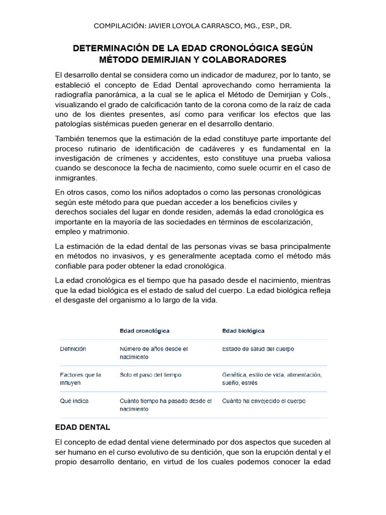 Edad Dental: Método Demirjian Explicado | PDF | Diente