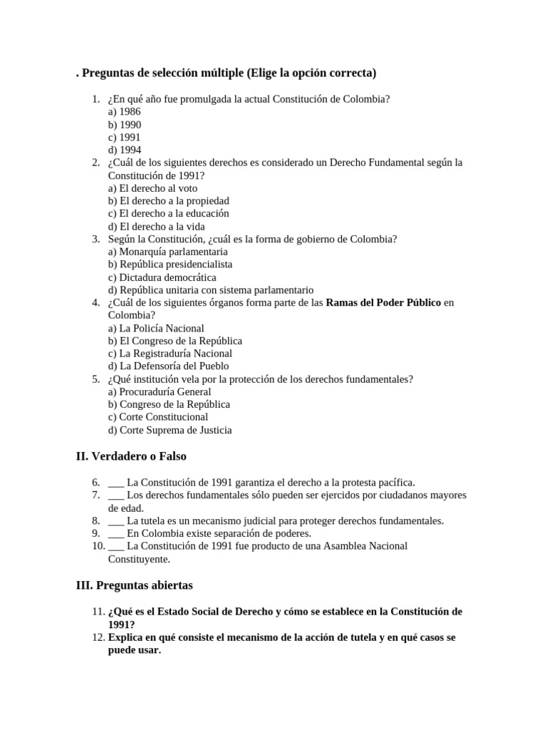 Resumen de la Constitución de 1991 en Colombia | PDF | Constitución ...