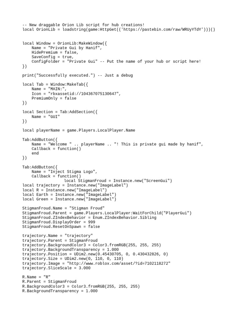 Orion Lib Script for Roblox GUI | PDF | Graphical User Interfaces | Text