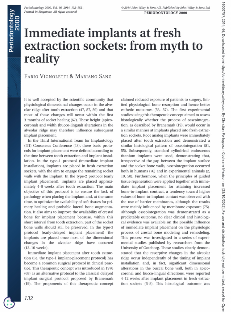 Immediate Implants at Fresh Extraction Sockets From Myth To Reality | PDF