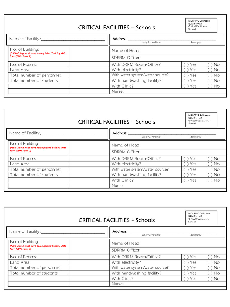 EDM Form 3 - Critical Facilities - Schools | PDF