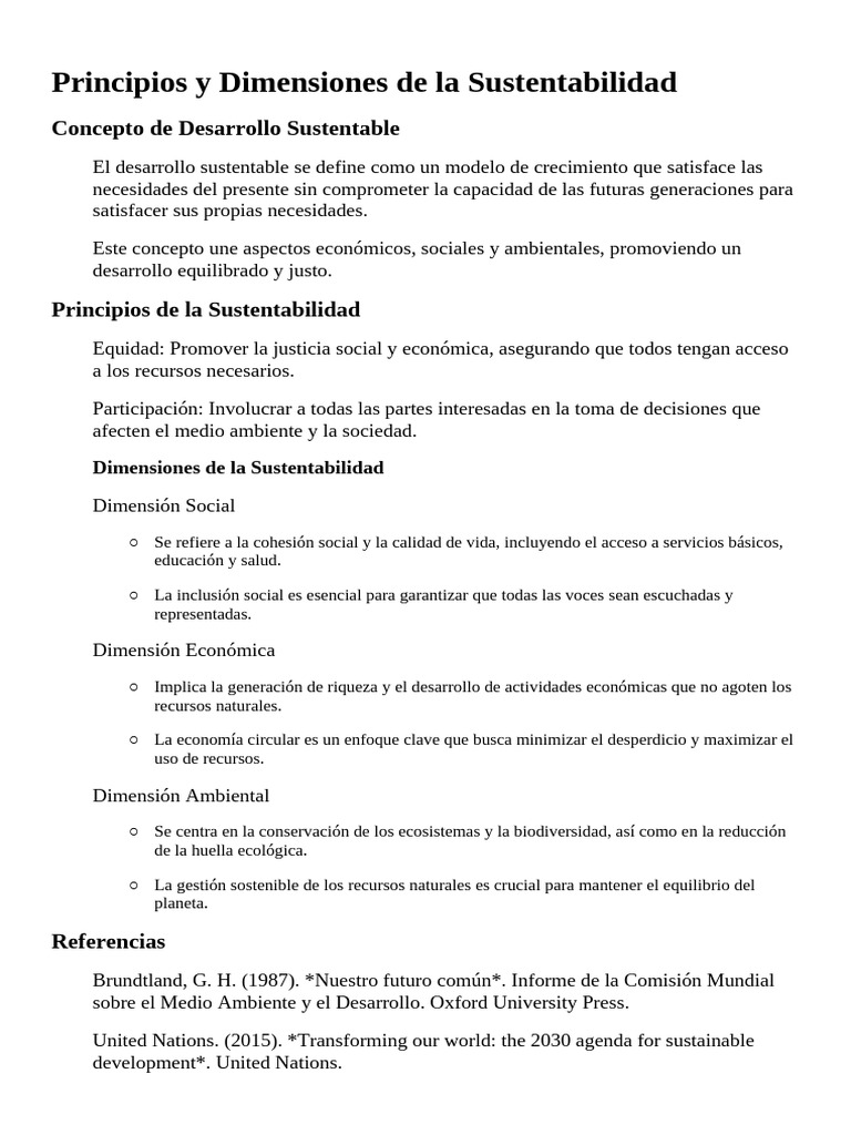 Principios y Dimensiones de la Sustentabilidad | PDF