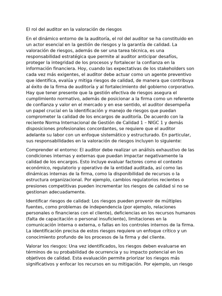 El Rol Del Auditor en La Valoración de Riesgos | PDF | Sistema de ...
