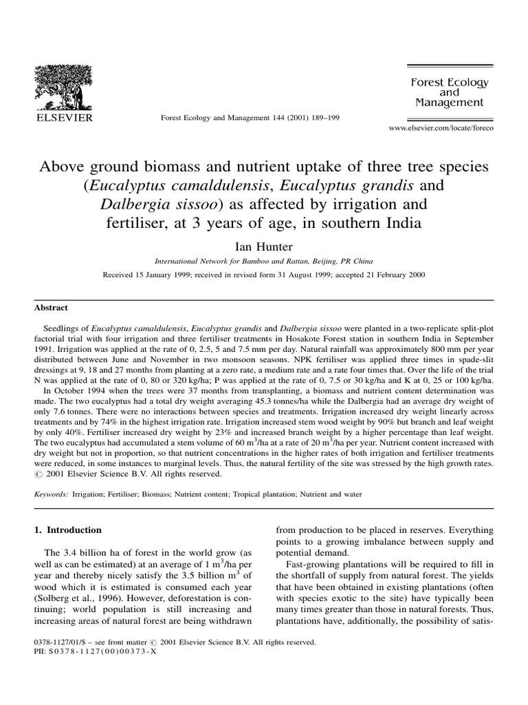 Irrigation and Fertiliser Effects on Tree Biomass | PDF | Eucalyptus ...