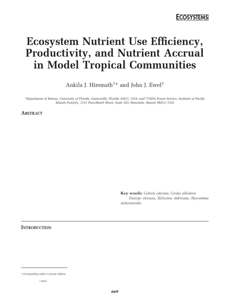 Nutrient Use Efficiency in Tropical Ecosystems | PDF | Ecosystem | Soil
