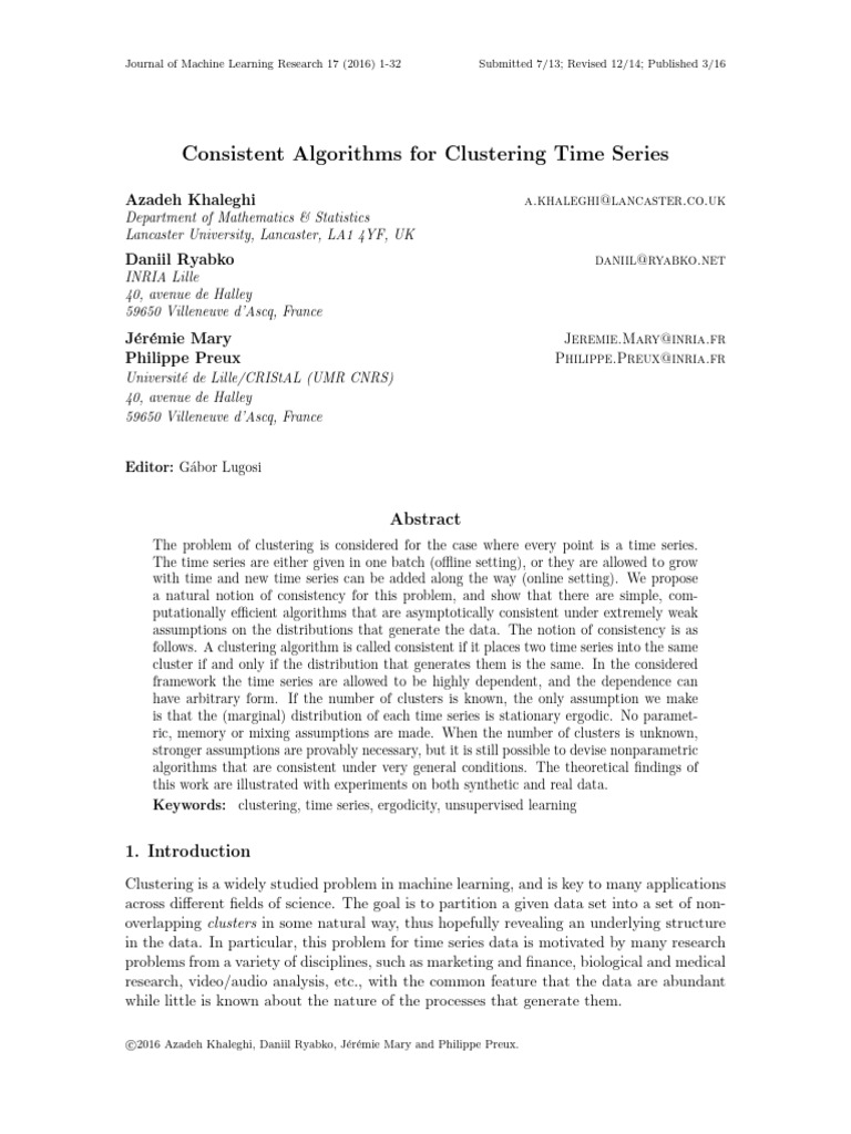 Consistent Time Series Clustering Algorithms | PDF | Cluster Analysis ...