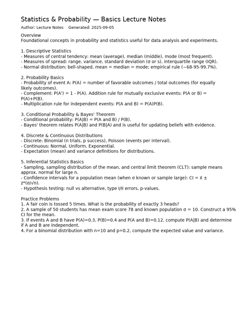 Statistics and Probability Basics Guide | PDF