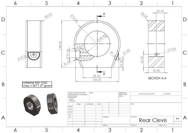 Rear Clevis Technical Drawing Details | PDF