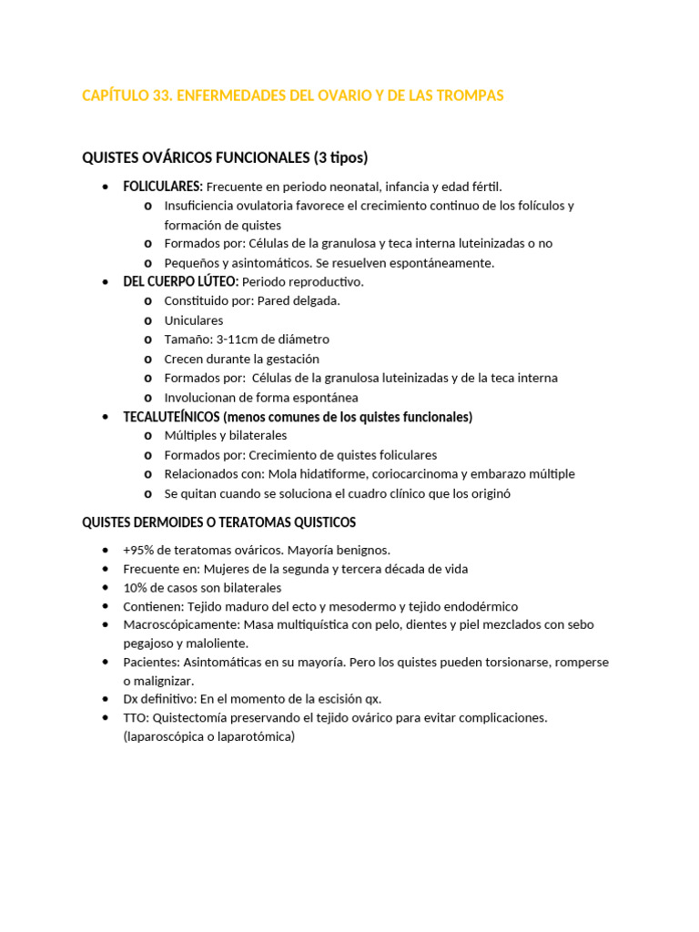 Repaso Capitulo 33 | PDF | Ovario | Neoplasias