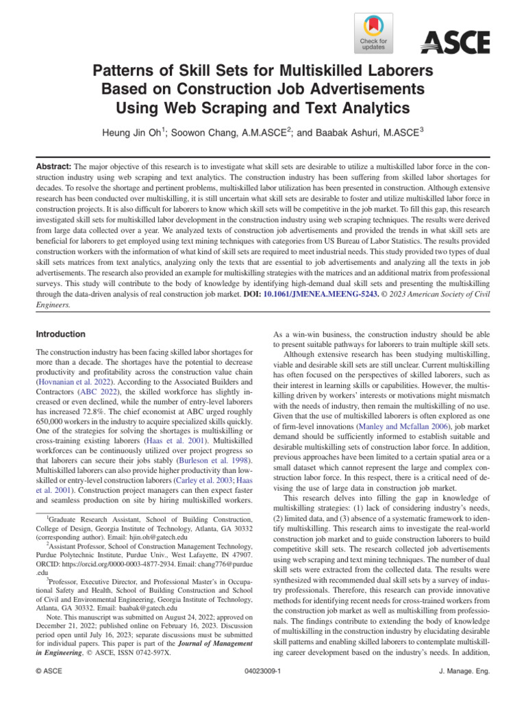 Oh Et Al Patterns of Skill Sets For Multiskilled Laborers Based On ...