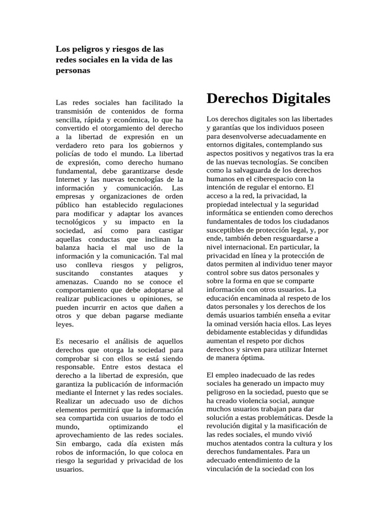 Peligros de las Redes Sociales y Derechos Digitales | PDF | Derechos ...