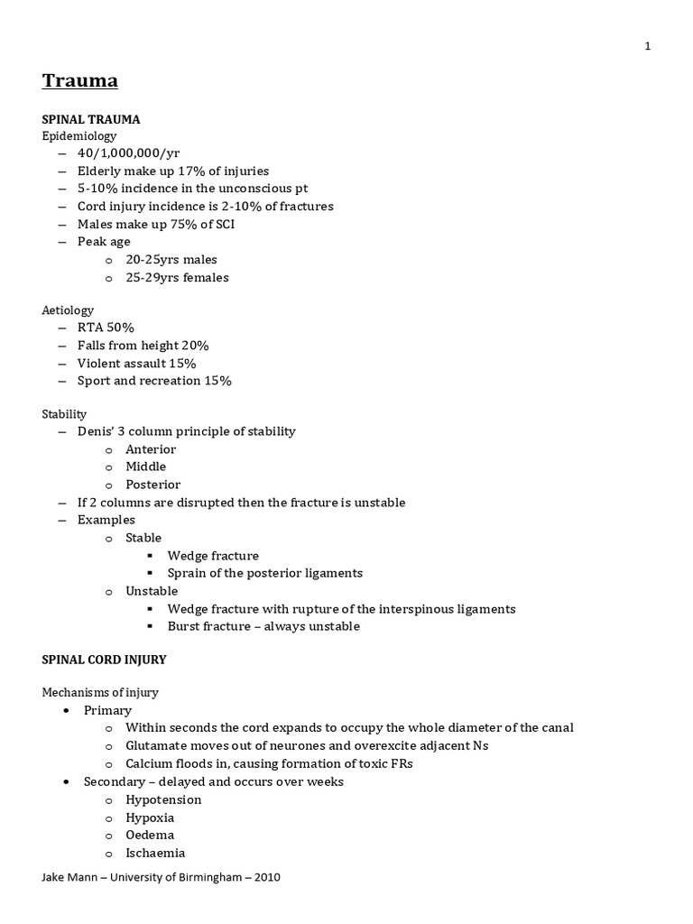 Spinal Trauma Overview and Management | PDF | Wound Healing | Elbow