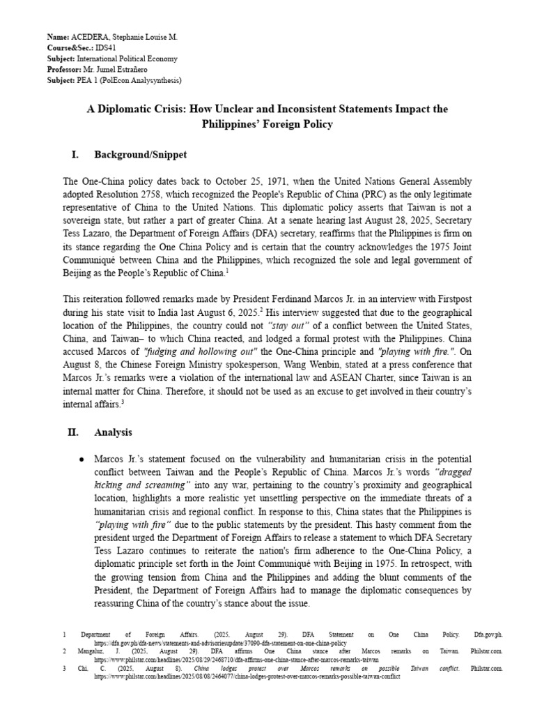 A Diplomatic Crisis: How Unclear and Inconsistent Statements Impact The ...