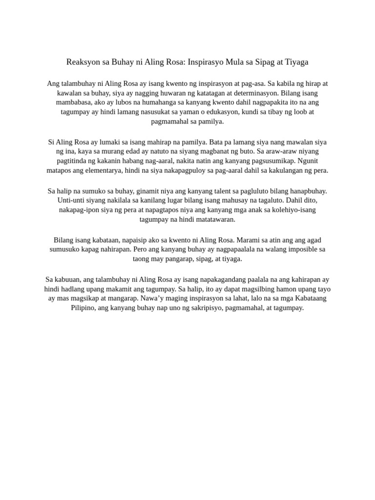 Reaksyon Sa Buhay Ni Aling Rosa | PDF