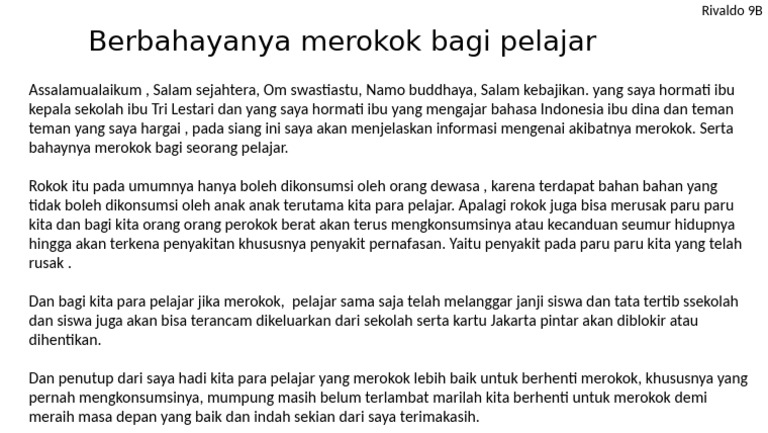 Bahaya Merokok bagi Pelajar | PDF