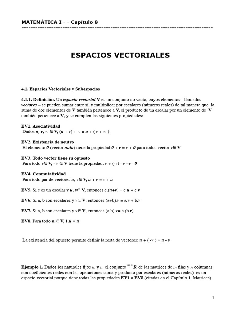Espacios Vectoriales y Subespacios | PDF | Espacio vectorial | Base ...