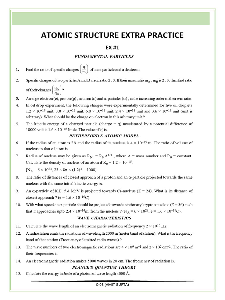 Atomic Structure Practice Exercises | PDF