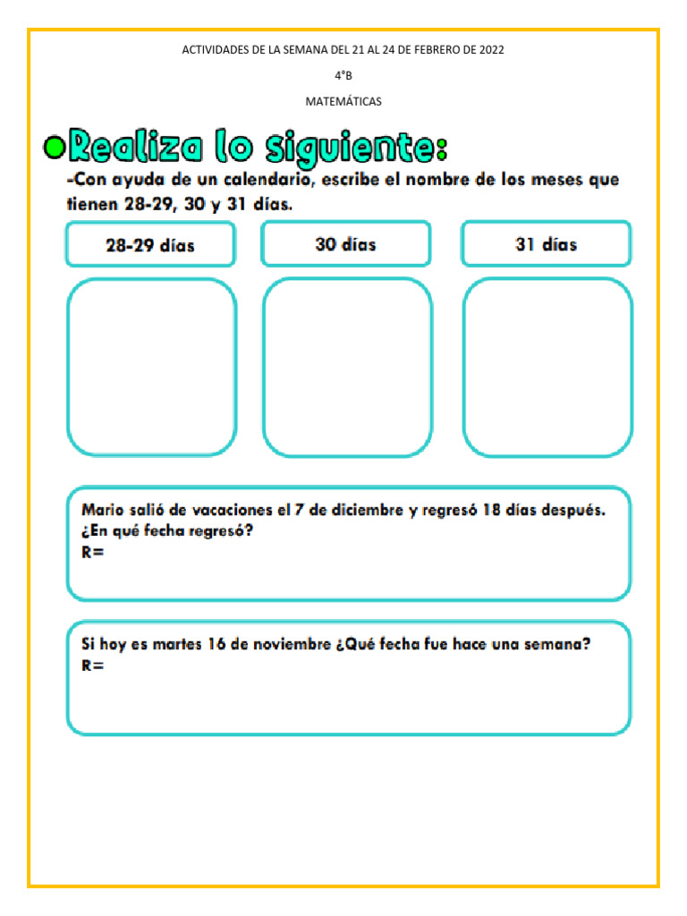 Actividades de La Semana Del 21 Al 24 de Febrero de 2022 | PDF