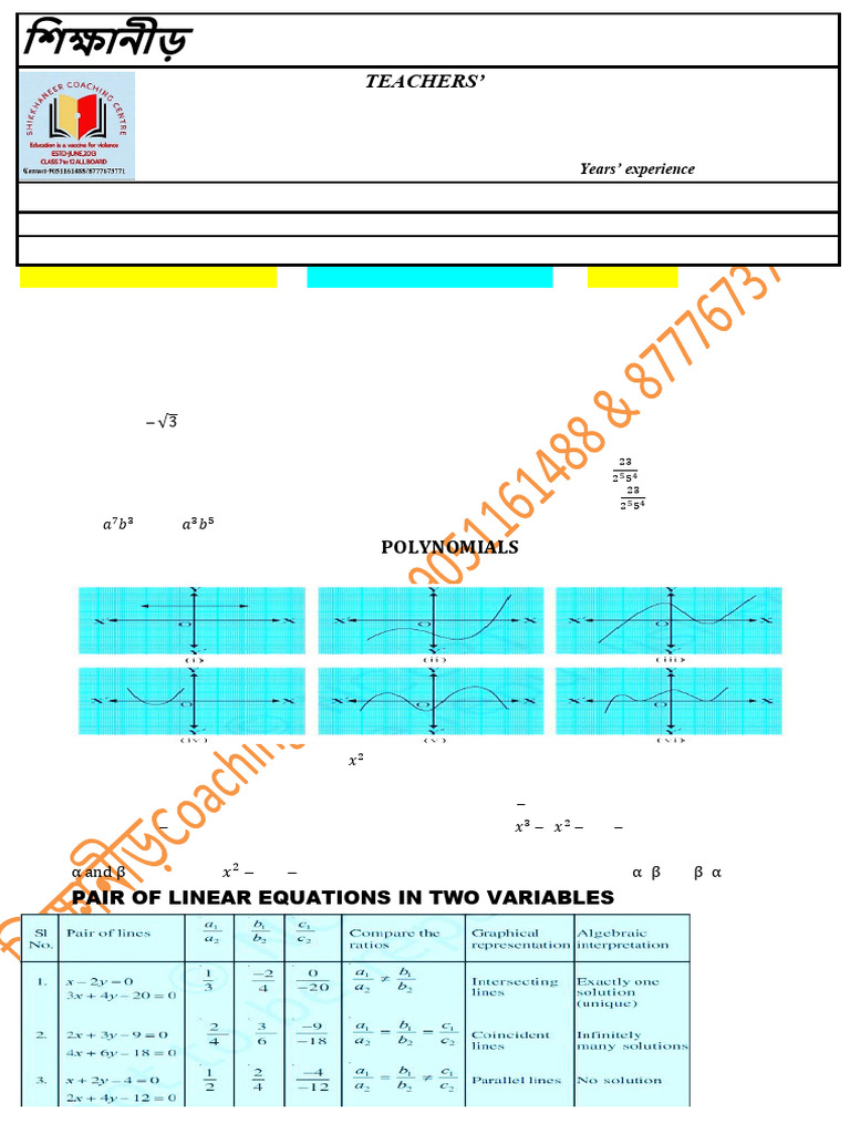 Class X Mathematics Important Questions | PDF | Circle | Polynomial