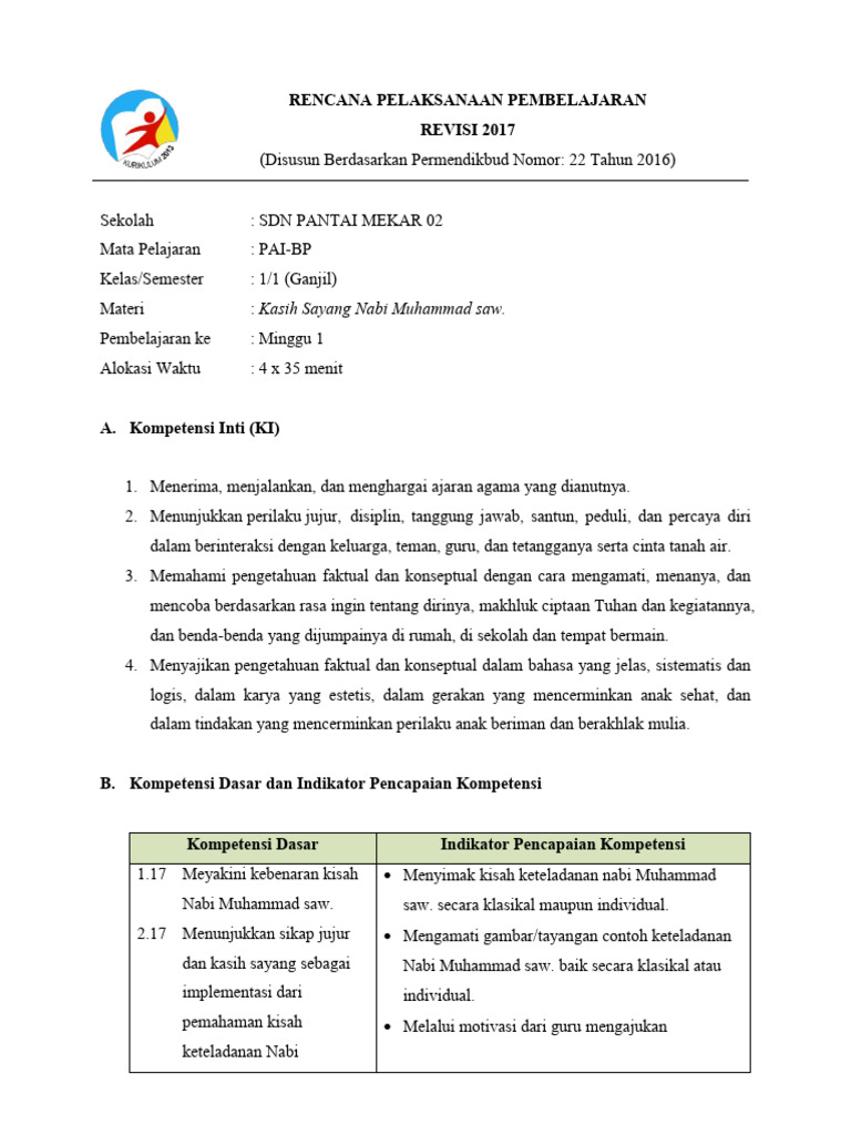 RPP Kasih Sayang Nabi Muhammad SAW | PDF