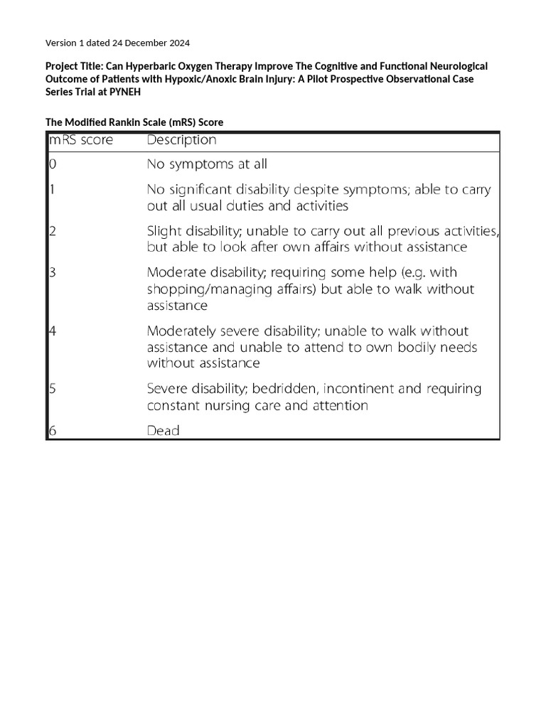 Modified Rankin Scale (MRS) Score | PDF