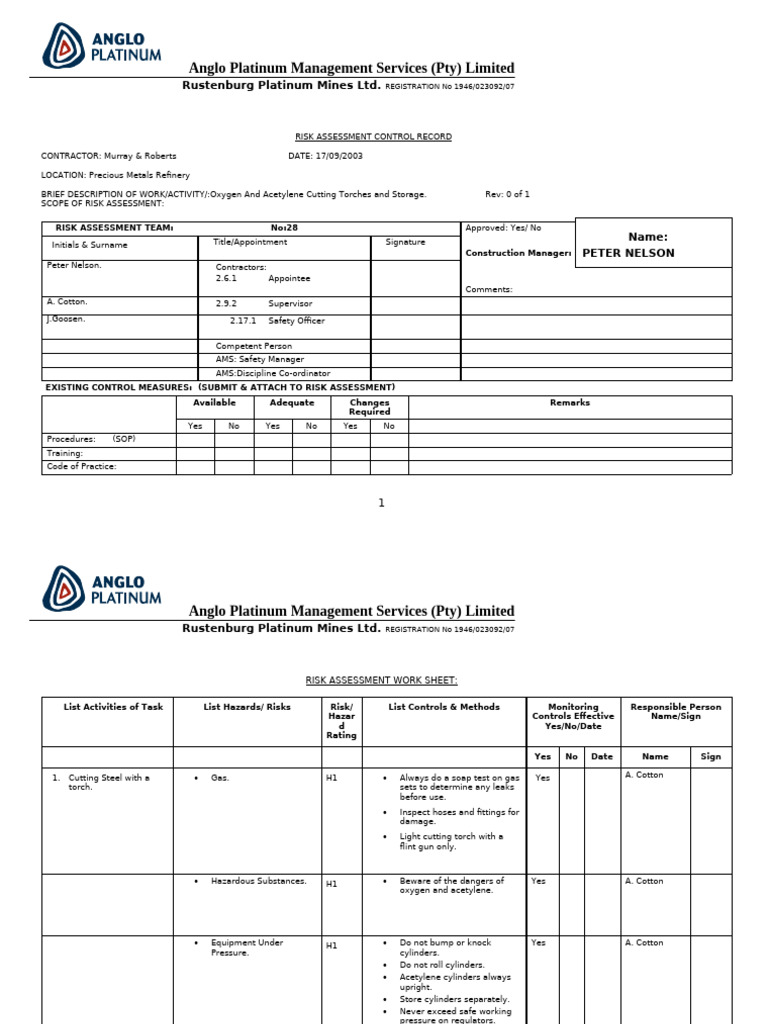 Risk Assessment for Cutting Operations | PDF | Personal Protective ...