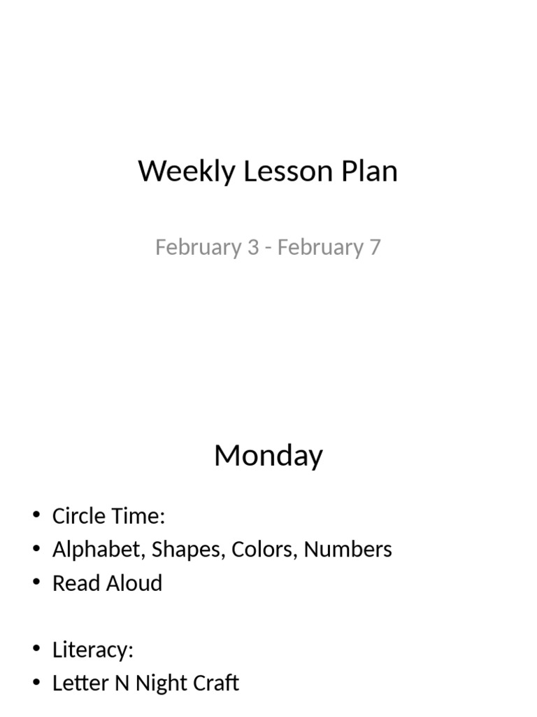 Weekly Lesson Plan Feb 3-7 | PDF