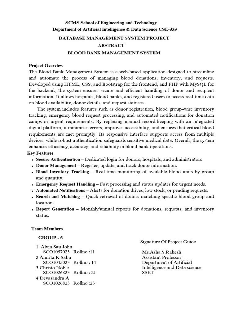 Blood Bank Management System Overview | PDF | Databases | Computing