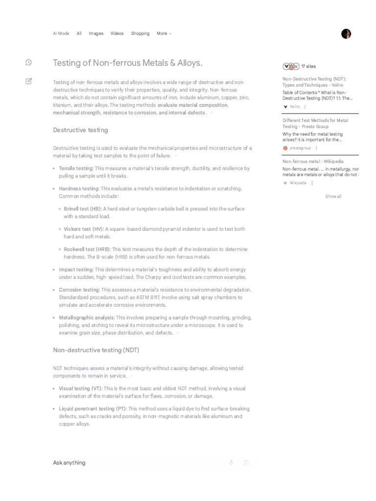 Testing of Non-Ferrous Metals & Alloys. - Google Search | PDF ...