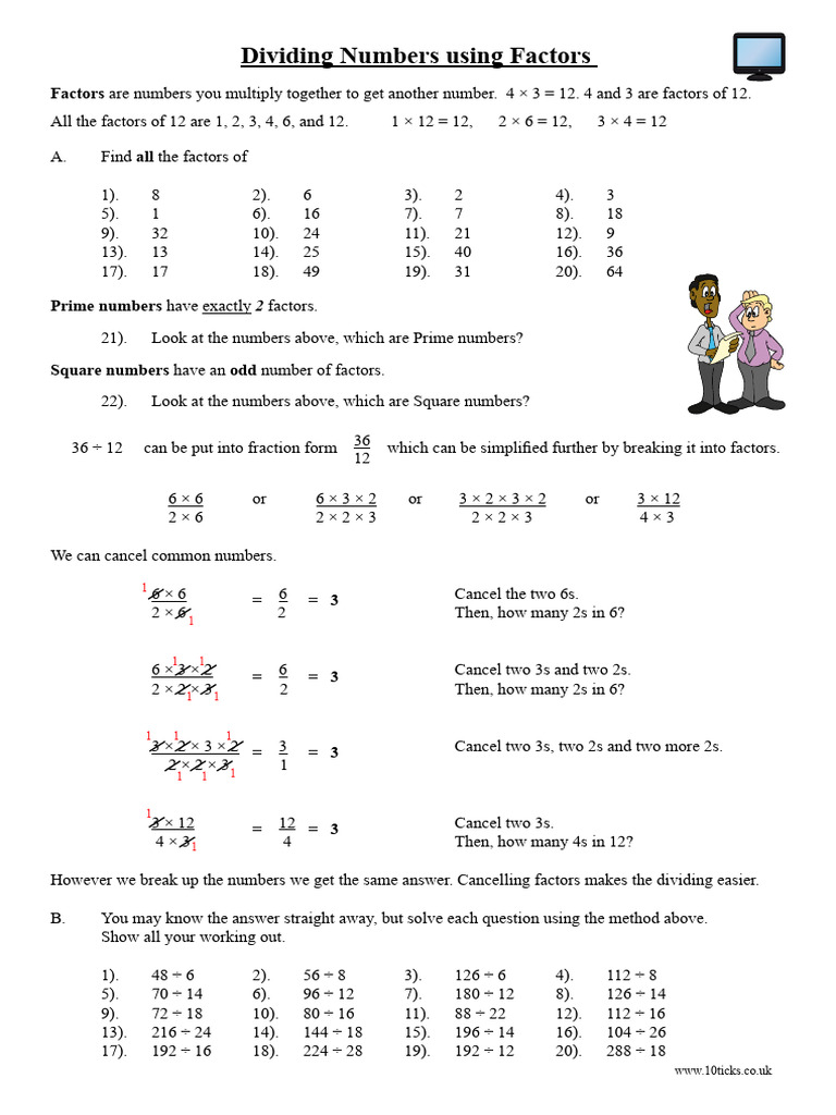 Dividing Numbers Using Factors Guide | PDF | Mathematical Concepts ...