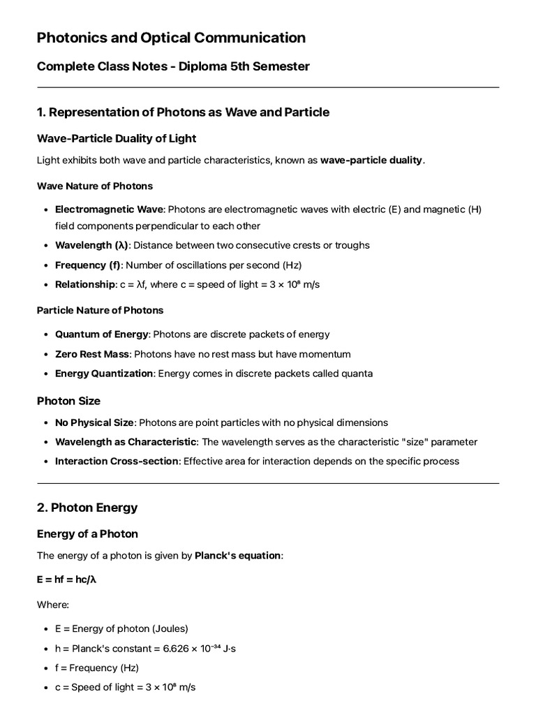 Photonics and Optical Communication Notes | PDF | Wavelength Division ...