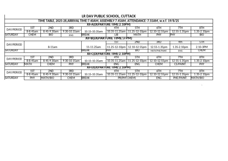 LR DAV School Cuttack Timetable 2025-26 | PDF | Military Operations ...