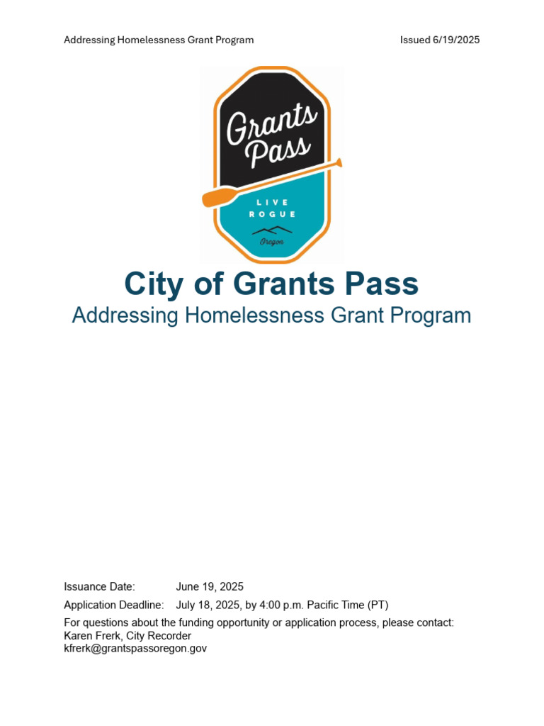 Grants Pass Homelessness Grant Program | PDF | Homelessness | Budget