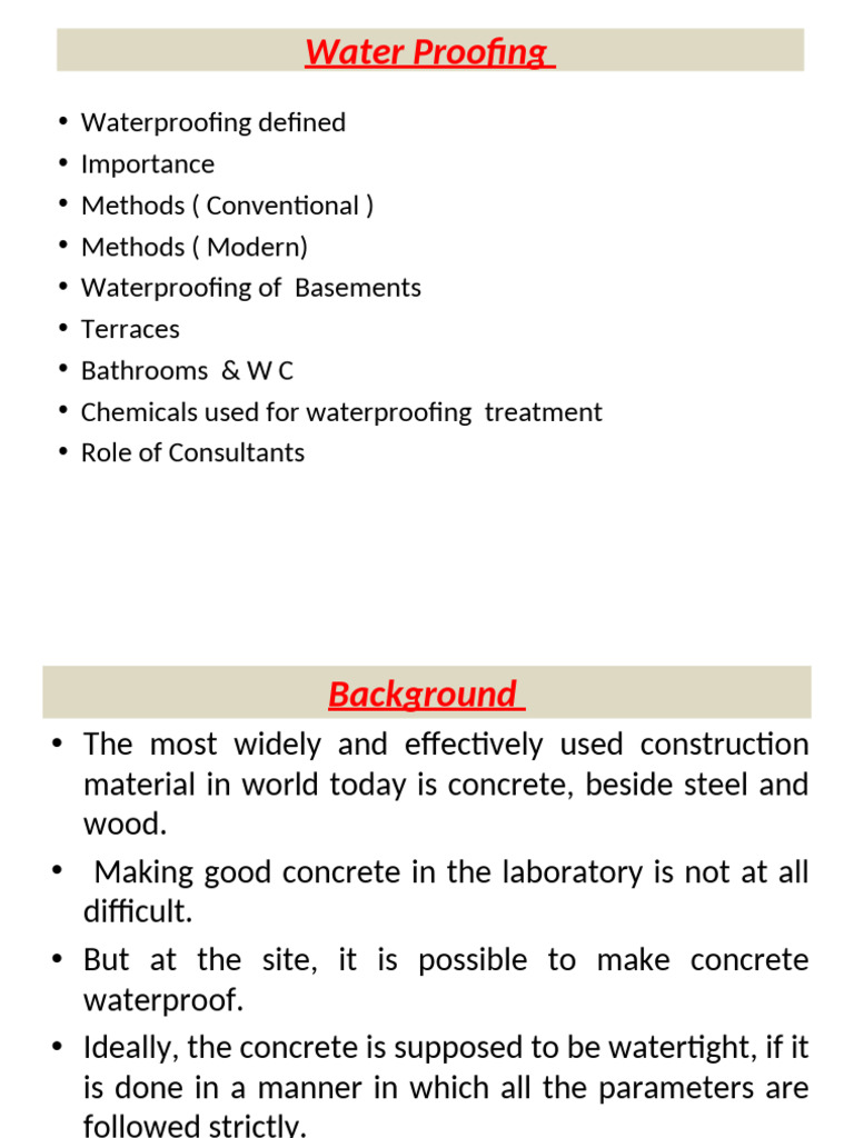 Session 1-2-3 Water Proofing | PDF | Concrete | Coating