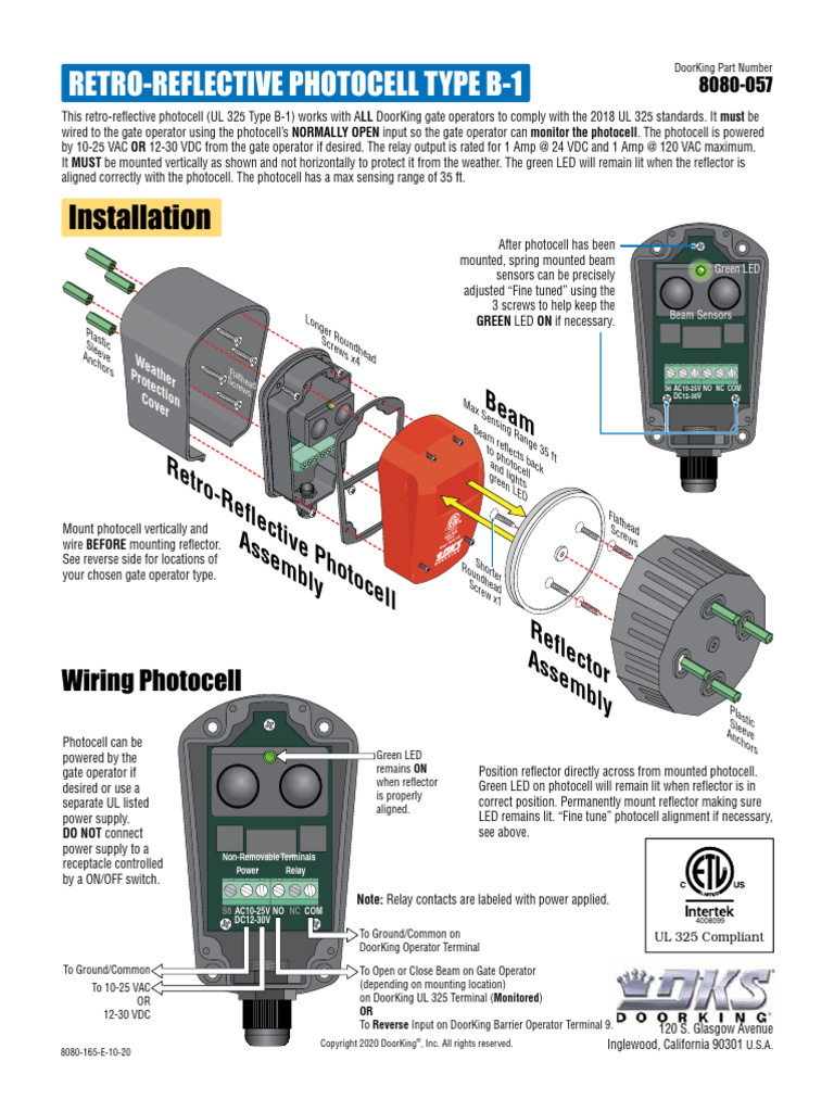DoorKing Type B-1 Photocell Installation Guide | PDF | Manufactured Goods