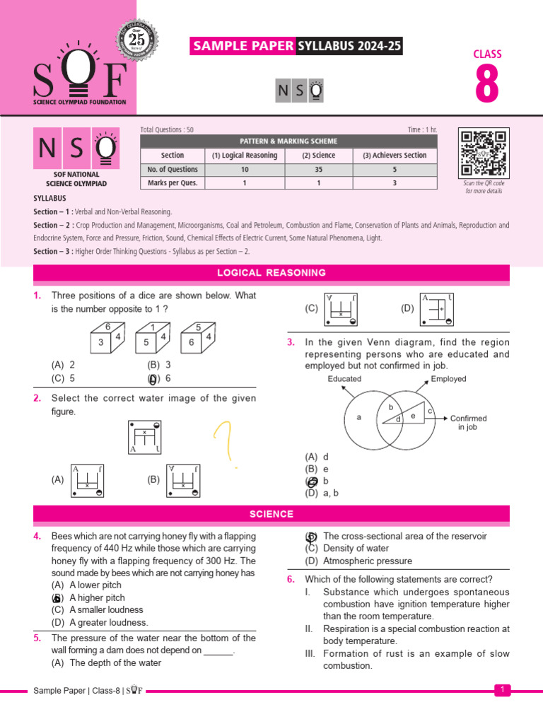 Class 8 Science Olympiad Sample Paper | PDF | Combustion | Water