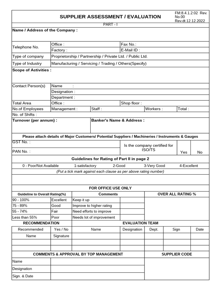 Supplier Assessment Evaluation Form | PDF | Business