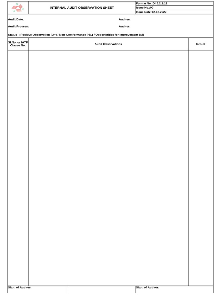 Internal Audit Observation Sheet | PDF