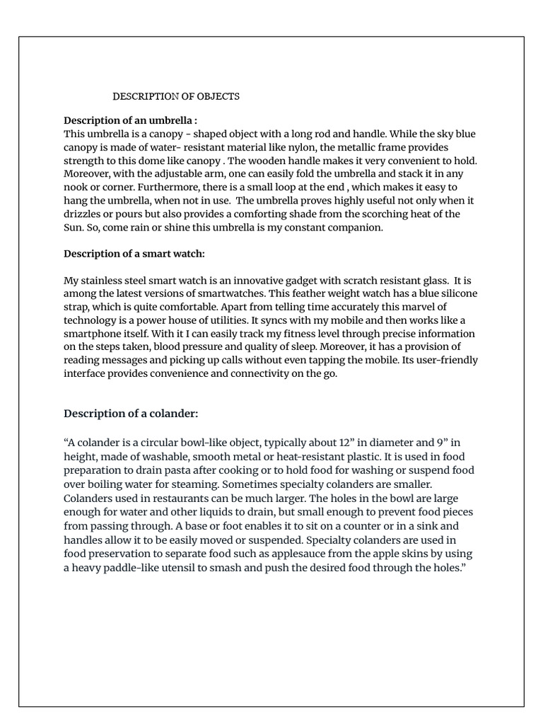 Descriptions of Everyday Objects and Icons | PDF