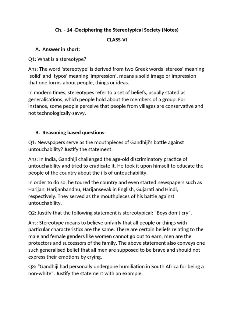 Notes Deciphering The Streotypical Society | PDF | Discrimination ...