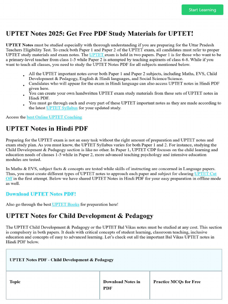 UPTET Notes 2025 - Get Free PDF Study Materials For UPTET! | PDF