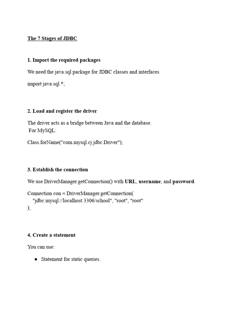 JDBC Connection: 7 Essential Steps | PDF