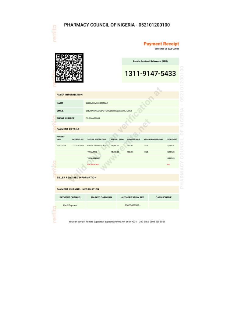 Pharmacy Council Payment Receipt 2025 | PDF | Payments | Services ...