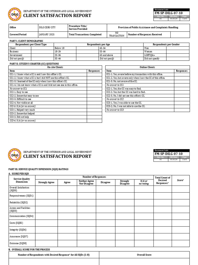 Client Satisfaction Report DILG Cebu 2025 | PDF