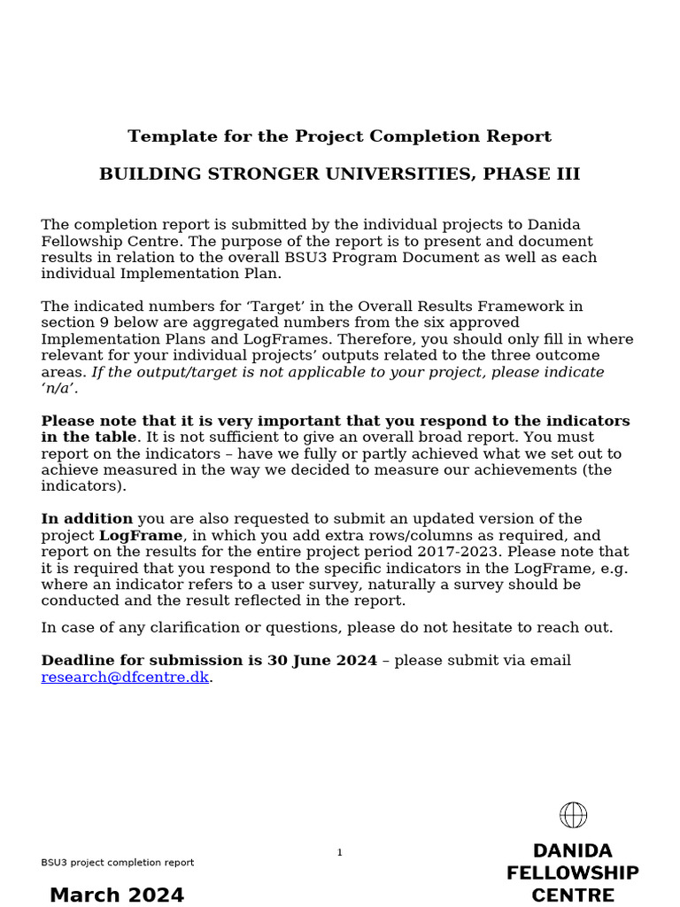 BSU3 Project Completion Report Template | PDF | Educational Technology ...