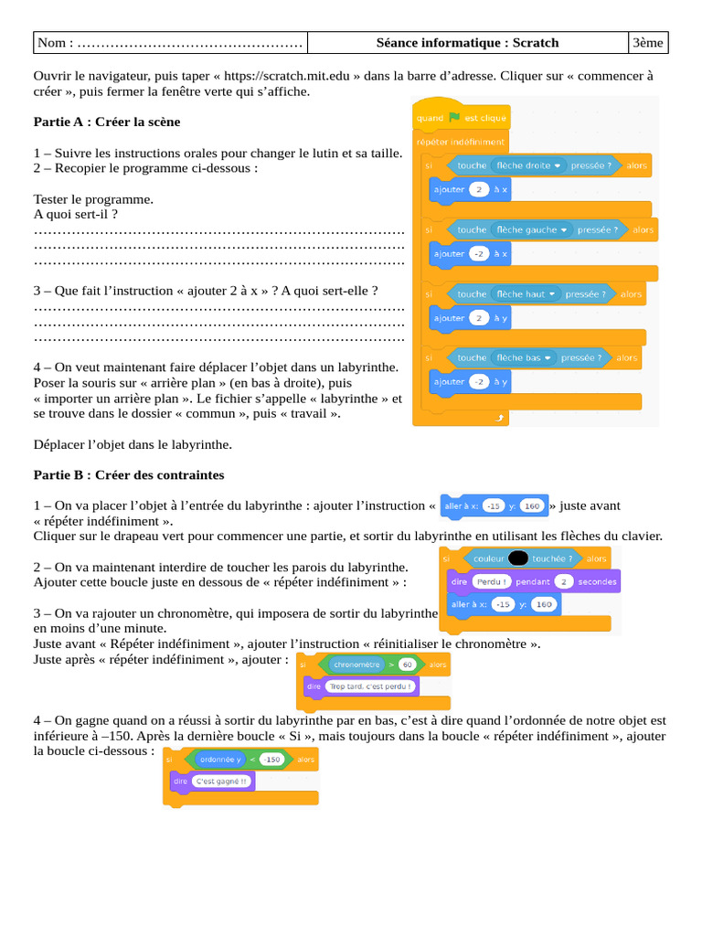 Labyrinthe Scratch : Guide de création | PDF