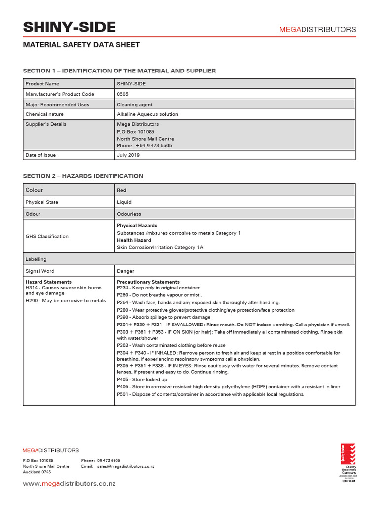Shiny-Side MSDS: Safety & Handling Guide | PDF | Personal Protective ...