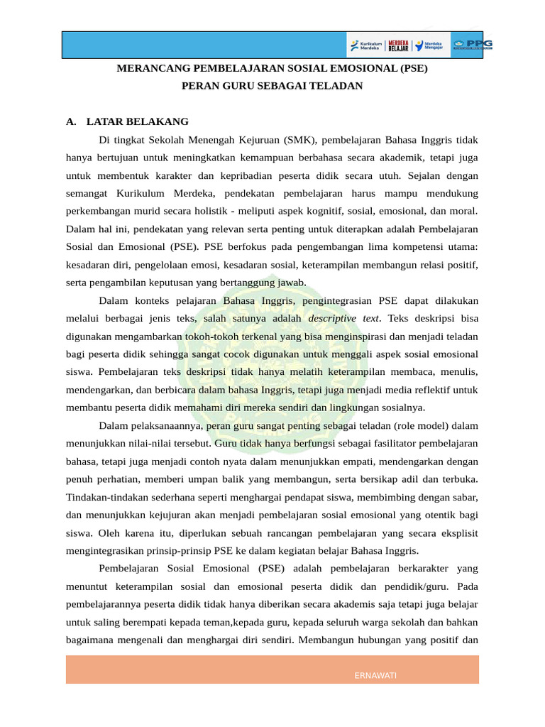Rancangan Pembelajaran PSE di SMK | PDF